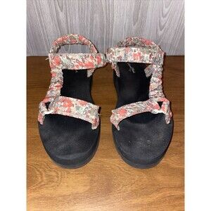 Universal Thread Women's Sport Sandals Size 8 Floral Coral Yellow Green Strappy
